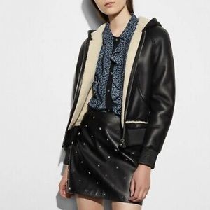 coach Lamb Shearling Hooded Leather Bomber-style Jacket